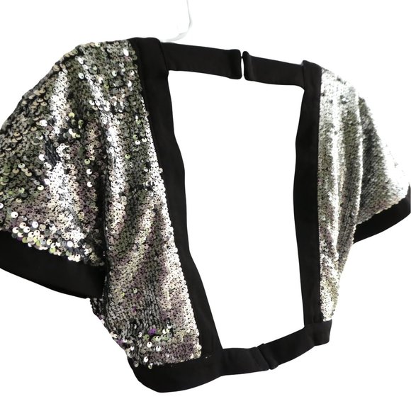 Superdown Sequin Crop Top Plunging V Neckline Square Cutout Back Disco Ball M - Picture 10 of 10